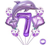 Weenkeey 7 anni Delfino Palloncini compleanno Delfino gigante Palloncino numero 7 Palloncini in mylar Palloncini animali oceano per festa a tema oceano Forniture per compleanno ragazze - Viola