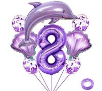 Weenkeey 8 anni Delfino Palloncini compleanno Delfino gigante Palloncino numero 8 Palloncini in mylar Palloncini animali oceano per festa a tema oceano Forniture per compleanno ragazze - Viola