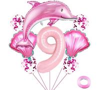 Weenkeey 9 anni Delfino Palloncini compleanno Delfino gigante Palloncino numero 9 Palloncini in mylar Palloncini animali oceano per festa a tema oceano Forniture per compleanno ragazze - rosa
