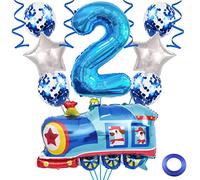 Weenkeey Palloncini 2 anni compleanno del treno Palloncini 2 anni compleanno Decor Treno gigante Palloncino numero 2 Mylar per la festa della ferrovia Ragazzi Compleanno Decor - Blu