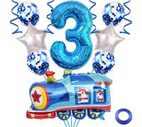 Weenkeey Palloncini 3 anni compleanno del treno, Decor Treno gigante Palloncino numero 3 Mylar per la festa della ferrovia, Ragazzi Compleanno Decor - Blu