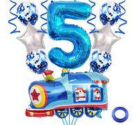 Weenkeey Palloncini 5 anni compleanno del treno Palloncini 5 anni compleanno Decor Treno gigante Palloncino numero 5 Mylar per la festa della ferrovia Ragazzi Compleanno Decor - Blu