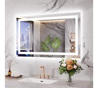 WEER Specchio da bagno con luci a LED, specchio da parete 60x100 cm, dimmerabile in 3 colori, pannello antiappannamento retroilluminato, vetro temperato HD IP44, verticale o orizzontale