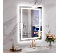WEER Specchio da bagno con luci a LED, specchio da parete 60x80 cm, dimmerabile in 3 colori, pannello antiappannamento retroilluminato, vetro temperato HD IP44, verticale o orizzontale
