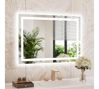 WEER Specchio da bagno con luci a LED, specchio da parete 70x100 cm, dimmerabile in 3 colori, pannello antiappannamento retroilluminato, vetro temperato HD IP44, verticale o orizzontale
