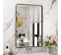 WEER Specchio da bagno nero da parete, 50 x 76 cm, rettangolare con cornice in metallo nero opaco, specchio da bagno in stile rustico con vetro temperato, angoli arrotondati, antiruggine