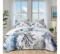 weesire Set copriletto da spiaggia nautico blu navy oceano costiero set copriletto estivo per tutte le stagioni trapunta king size con 2 federe Turtle Coral Coastal Bedding