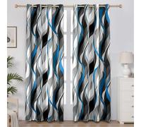 weesire Tende decorative moderne a righe blu e grigie, 50% blocco della luce, oscuranti, con occhielli, tende blu per soggiorno, villa, camera da letto, set di 2 pannelli, 132 x 213 cm