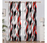 Weesire Tende moderne a righe rosse e grigie, decorative, 50% blocco della luce, oscuranti, con occhielli, per soggiorno, villa, camera da letto, set di 2 pannelli, 132 x 160 cm