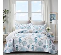 weesire Trapunta per letto king size con 2 federe, set copripiumino da spiaggia nautica, copriletto oceano, copriletto blu cavalluccio marino, biancheria da letto estiva, 243,8 x 269,2 cm