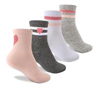 WEESTAAMO Calzini sportivi da bambina 3-12 anni, 4 paia di calzini in cotone altamente elastici, con strisce retrò e cuori, per la scuola, il tennis, tutti i giorni, regalo per l'inizio della scuola