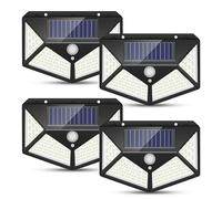 WeeTech 4 Luci solari LED per esterno | Lampada solare con sensore di movimento e 3 modalità di illuminazione | faretto solare impermeabile da giardino con 100 LED (4 Pezzi)