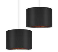 Weewooday 2 Paralumi Cilindro in Tessuto per Lampada da Tavolo Coprilampada con Interno Dorato Copertura della Lampada a Tamburo Grande Cappello per Lampada da Terra Comodino, 30 x 20 cm (Nero)