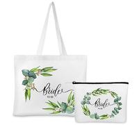 Weewooday Borsa di Tela Bride Borsa in Tela Addio al Nubilato Borsa Tote per Matrimonio Borsa Trucco Bride Sacchetto Cosmetico Sposa Borsa Cosmetica Bride per Nozze, 2 Pezzi in Totale