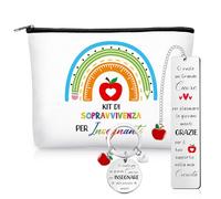 Weewooday Regali per Maestre Fine Anno Regali di Apprezzamento per Insegnanti Donne Include Portachiavi Maestra Pochette Trucchi Segnalibro Pensierini Fine Anno per Insegnante Laurea(Mela)