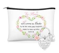 Weewooday Regalo del Migliore Amico Borsa per il Trucco dell'Amicizia Portachiavi con Testo Amies sont Comme les Étoiles Piccola Borsa da Toilette Portatile con Cerniera Regalo di Compleanno per Donna