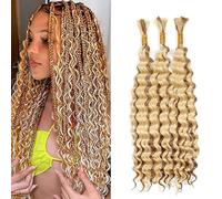 Weeybay Capelli Veri Tessitura Deep Wave Human Braiding Hair for Boho Braids P27/613 Highlight Blonde Color Capelli Naturali Umani Donna Human Hair Extensions No Weft Weave 50g/Piece 14 14 14 Pollici