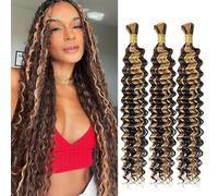 Weeybay Capelli Veri Tessitura Deep Wave Human Braiding Hair for Boho Braids P427 Highlight Blond Color Capelli Naturali Umani Donna Human Hair Extensions No Weft Weave 50g/Piece 14 14 14 Pollici