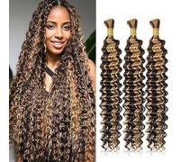 Weeybay Capelli Veri Tessitura Deep Wave Human Braiding Hair for Boho Braids P427 Highlight Blond Color Capelli Naturali Umani Donna Human Hair Extensions No Weft Weave 50g/Piece 12 12 12 Pollici