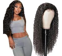 Weeybay Curly Wave Human Hair Wig 4X1 Lace Parrucca Donna Capelli Veri Umani 150% Density Pre Plucked Natural Hairline Middle Part Glueless Unprocessed Natural Black Color 24 Inch