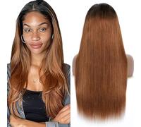 Weeybay Parrucca Donna Capelli Veri Umani Bone Straight 4X4 Human Hair Wig 150% Density Free Part Ombre Black to Light Brown Color Real Unprocessed Hair Parrucche 22 Inch