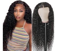 Weeybay Parrucca Donna Capelli Veri Umani Curly Wave 4X4 Human Hair Wig Free Part Glueless 150% Density Black #1B Real Unprocessed Hair Parrucche 24 Inch