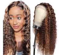 Weeybay Parrucca per capelli umani con parte centrale in pizzo 4X4 HD p4/30 evidenziare parrucche ondulate marroni vere non trattate senza colla vergini parrucche per capelli umani per le donne 24