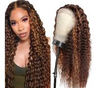 Weeybay Parrucca per capelli umani con parte centrale in pizzo 4X4 HD p4/30 evidenziare parrucche ondulate marroni vere non trattate senza colla vergini parrucche per capelli umani per le donne 32