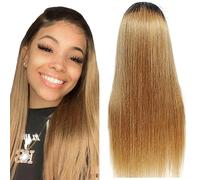 Weeybay Parrucche dritte 4x4 pizzo frontale 1B/27 radice nera biondo miele 100% non trattati HD trasparente parrucche di capelli umani Ombre colore biondo per le donne 24 pollici