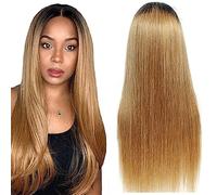 Weeybay Parrucche dritte 4x4 pizzo frontale 1B/27 radice nera biondo miele veri non trattati HD trasparente parrucche di capelli umani Ombre colore biondo per le donne 76 cm