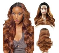 Weeybay Parrucche frontali in pizzo 4x4 con onda del corpo 1B/30 parrucca per capelli umani castano chiaro con radice nera 8A senza colla per capelli del bambino Ombre colore marrone per le donne 55