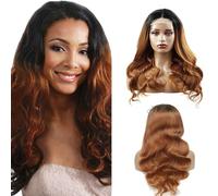 Weeybay Parrucche frontali in pizzo 4x4 ondulate del corpo 1B/30 parrucca capelli umani castano chiaro radice nera 8A senza colla per capelli del bambino colore marrone Ombre per le donne 50 pollici