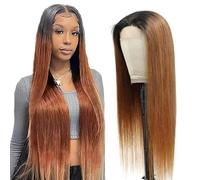 Weeybay Parrucche frontali in pizzo dritto 4x4 1B/30 radice nera marrone chiaro parrucca per capelli umani 8A Glueless Baby Hair Ombre colore marrone per le donne 61 cm