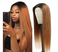 Weeybay Parrucche frontali in pizzo dritto 4x4 1B/30 radice nera marrone chiaro parrucca per capelli umani 8A Glueless Baby Hair Ombre colore marrone per le donne 28 pollici