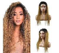 Weeybay Parrucche frontali in pizzo ondulato profondo 4x4 1B/27 radice nera biondo miele 100% non trattati HD trasparente parrucche di capelli umani ombré biondo per le donne 50 cm