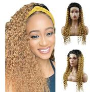 Weeybay Parrucche ricce 4x4 pizzo frontale 1B/27 radice nera biondo miele 100% non trattati HD trasparente parrucca di capelli umani Ombre colore biondo per le donne 28 pollici