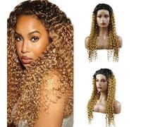 Weeybay Parrucche ricce 4x4 pizzo frontale 1B/27 radice nera biondo miele 100% non trattati HD trasparente parrucca di capelli umani Ombre colore biondo per le donne 66 pollici