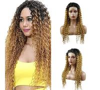 Weeybay Parrucche ricce 4x4 pizzo frontale 1B/27 radice nera biondo miele veri non trattati HD trasparente parrucca di capelli umani ombré colore biondo per le donne 45 cm