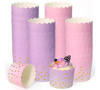 WEFHEF 100 Pirottini per Muffin Riutilizzabili Pirottini di Carta Piccoli per Confetti Cuppetta in Carta per Muffin Pirottini per Friggitrice ad Aria per Dessert Compleanni Matrimoni (Rosa, Viola)