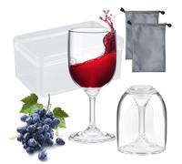 WEFHEF 2pz Bicchieri da Vino to Go, Bicchiero Pieghevoli da Vino in Plastica, Bicchieri Portatili da Vino con Manico Rimovibile, con Borsa Impermeabile e Scatola, per Campeggio/Picnic/Viaggi(200 Ml)