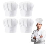 WEFHEF 4 Pezzi Cappello da Cuoco Professionale Bianco - Traspirante Comodo e Lavabile - Cappello da Chef Regolabile per Panettieri, Ristoranti e Scuole di Cucina, Unisex