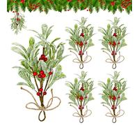 WEFHEF 5 Pz Rami di Vischio Natalizio da Appendere, Rami di Vischio Artificiale con Bacche Rosse, 25 cm Ramo di Vischio Realistico per Capodanno, per Decorazioni Feste, Ghirlande, Confezioni Regalo