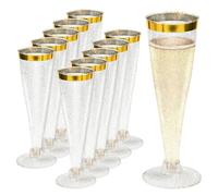 WEFHEF 60 Pz Flute Plastica 150ML Champagne Eleganti in Plastico, Lavabili e Riutilizzabili, Calici Flute Plastica Rigida, Bicchieri Spumante con Bordo Dorato e Glitter per Compleanni Matrimoni Feste
