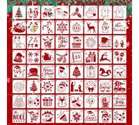 WEFHEF 64 Pz Stencil Natalizi Piccoli 7,6x7,6 cm, Stencil per Pittura Natale, Stencil Natalizi per Biglietti, Modello di Pittura con Disegno in Plastica per Scrapbooking Fai da Te