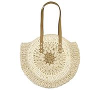 WEFHEF Borsa Estiva in Paglia con Zip,Borsa da Spiaggia Rotonda 45x40cm,Tote Rotonda con Zip e Tasca Interna,Borse a Tracolla Spaziosa in Paglia per Vacanze, Viaggio, Piscina