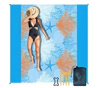 WEFHEF Coperta da Spiaggia Impermeabile da 200 x 200 cm, Stuoia Spiaggia con 4 Picchetti, Tappetino da Mare Grande, Telo Antisabbia per Giardino, Campeggio, Viaggi (Modello di Corallo)