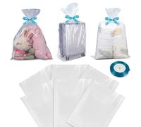 WEFHEF Extra Grandi Sacchetti Plastica Trasparenti 6 Pezzi Sacchi per Valigie Grandi 120*90cm Sacchetti Plastica Trasparenti Extra Large con Nastro Azzurro Cielo per Grandi Peluche Valigie e Trapunte