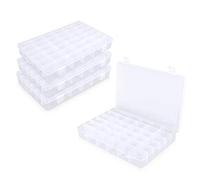 WEFLAIR 4 scatole portaoggetti in plastica, 36 scatole assortite in plastica a griglia per piccoli pezzi, orecchini di perle, portagioie con scomparti rimovibili trasparenti