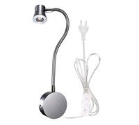 WeFoonLo 3W Lampada da lettura a collo di cigno flessibile a LED con spina e interruttore per camera da letto, ufficio, banco di lavoro, studio (3W Argento, bianco caldo)