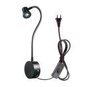 WeFoonLo 3W Lampada da lettura a collo di cigno flessibile a LED con spina e interruttore per camera da letto, ufficio, banco di lavoro, studio (3W Nero, bianco freddo)